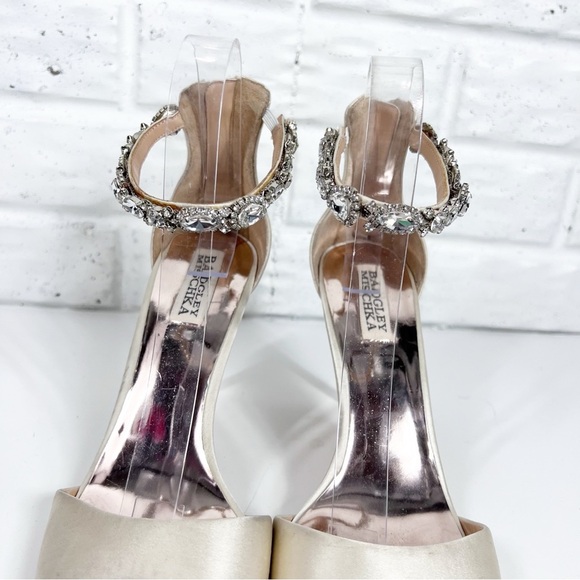 BADGLEY MISCHKA Clara Ivory Satin Heel with jewel ankle strap | 8.5 - Picture 14 of 14